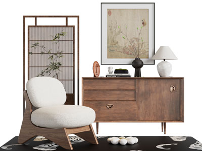 现代中古风玄关柜 边柜3d模型 现代中古风玄关柜 边柜