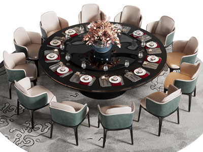 新中式酒店圆形餐桌椅组合