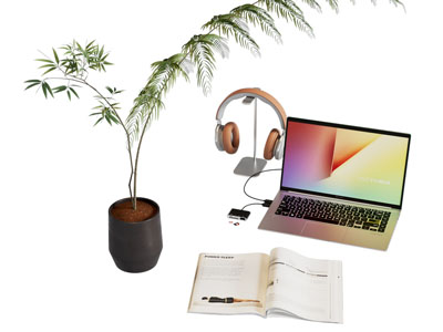 现代笔记本 耳机 书本摆件组合