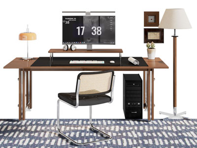 现代中古风书桌椅组合3d模型 现代中古风书桌椅组合