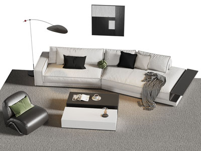 现代弧形多人沙发 单人沙发和茶几组合