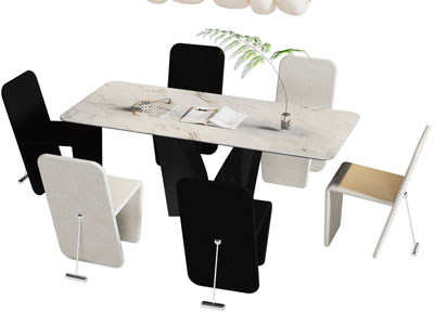现代长方形餐桌椅组合