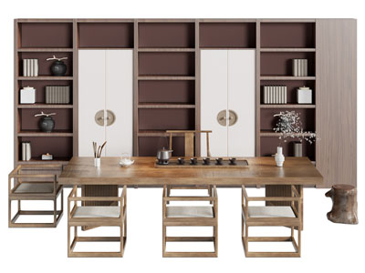 新中式实木装饰柜 茶桌椅组合