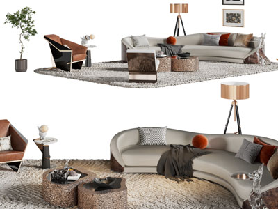 现代弧形多人沙发 休闲椅子和茶几组合