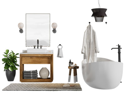 现代浴缸浴盆 洗手台 镜柜