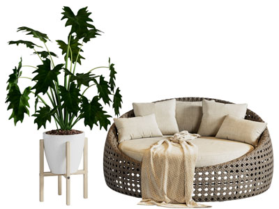 现代藤编圆形单人沙发