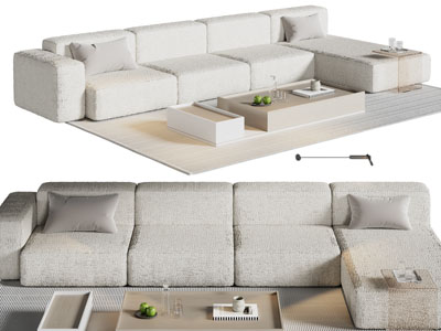 现代奶油风转角多人沙发 茶几组合3d模型 现代奶油风转角多人沙发 茶几组合