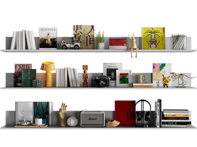 现代墙面书架 书本 饰品摆件组合