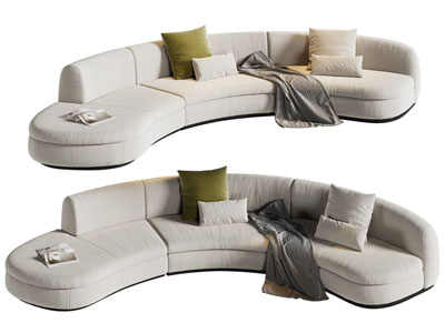 现代弧形布艺多人沙发3d模型 现代弧形布艺多人沙发