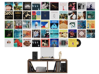 现代玄关柜 边柜 唱片背景墙3d模型 现代玄关柜 边柜 唱片背景墙