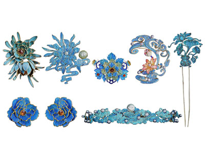 新中式花卉头饰 首饰 点翠首饰