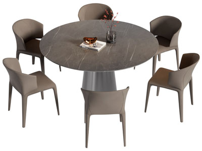 现代圆形大理石餐桌椅组合