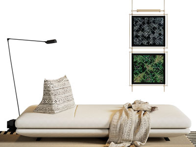 现代长方形沙发凳子 挂画 落地灯