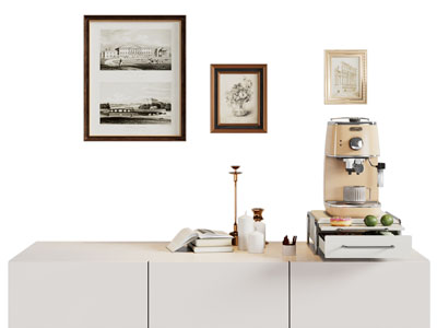 现代咖啡机 书本 烛台 挂画摆件组合