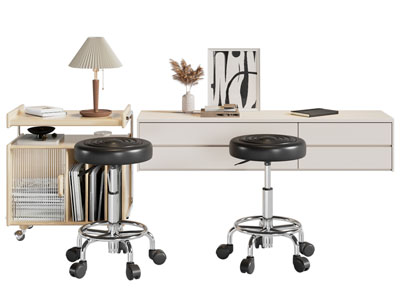 现代书桌椅组合 边柜3d模型 现代书桌椅组合 边柜