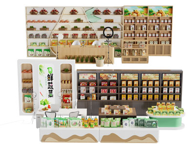 新中式农产品直播间 货架 展柜 摆台3d模型 新中式农产品直播间 货架 展柜 摆台
