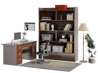 现代书桌椅组合 书柜3d模型 现代书桌椅组合 书柜