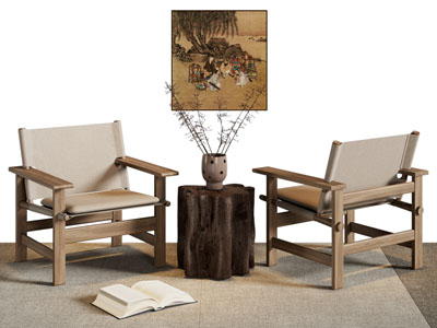 侘寂风休闲椅子 边几 挂画