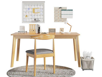 北欧实木书桌椅组合3d模型 北欧实木书桌椅组合