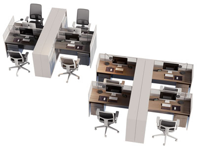 现代四人位办公桌椅组合