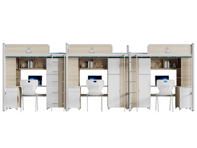 现代宿舍带书桌衣柜的上下床