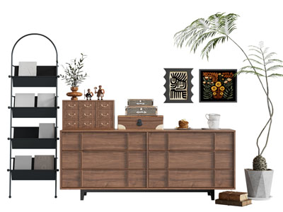 现代中古风玄关柜 边柜3d模型 现代中古风玄关柜 边柜