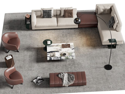 现代转角多人沙发 休闲椅子和茶几组合