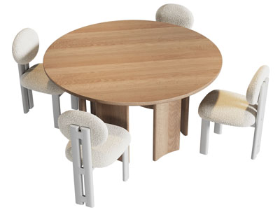 现代圆形实木餐桌椅组合