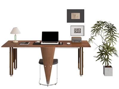 现代中古风书桌椅组合3d模型 现代中古风书桌椅组合