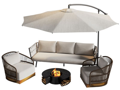 现代遮阳伞 多人沙发 篝火3d模型 现代遮阳伞 多人沙发 篝火