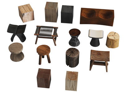 侘寂风实木圆形 方形凳子 脚踏