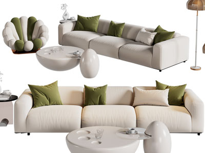 现代奶油风多人沙发 懒人沙发 落地灯3d模型 现代奶油风多人沙发 懒人沙发 落地灯