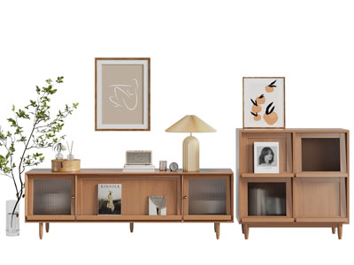 北欧实木电视柜 玄关柜 挂画