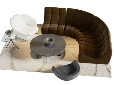 现代弧形多人沙发 单人沙发和茶几组合