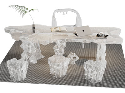 现代亚克力书桌椅组合3d模型 现代亚克力书桌椅组合