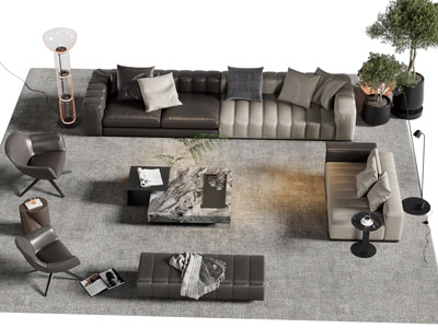 现代多人沙发 沙发凳 休闲椅子和茶几组合