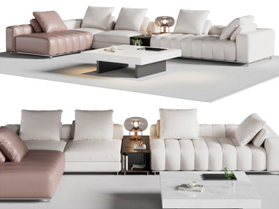 现代转角多人沙发 茶几组合3d模型 现代转角多人沙发 茶几组合