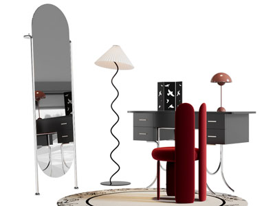 现代书桌椅组合 穿衣镜 落地灯3d模型 现代书桌椅组合 穿衣镜 落地灯
