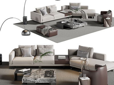 现代转角多人沙发 茶几组合3d模型 现代转角多人沙发 茶几组合