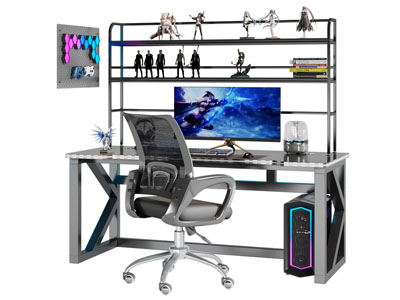 现代开放式收纳架 电脑桌 书桌椅组合3d模型 现代开放式收纳架 电脑桌 书桌椅组合