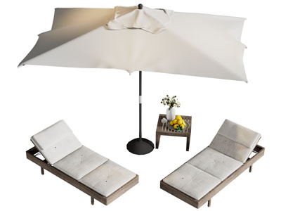 现代遮阳伞 躺椅 边几