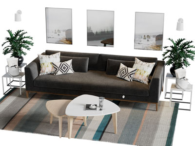 现代布艺多人沙发 茶几组合 挂画3d模型 现代布艺多人沙发 茶几组合 挂画