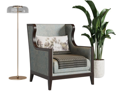 美式单人沙发 落地灯