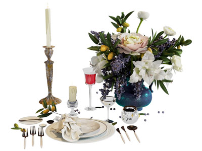 欧式花瓶花卉 烛台 碗碟刀叉 餐具组合