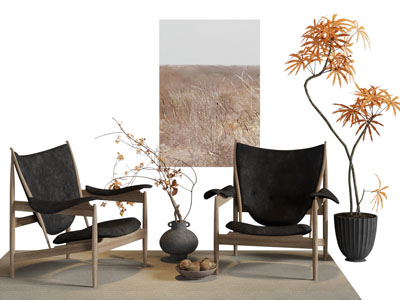 现代休闲椅子 扶手椅子 挂画