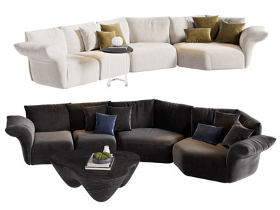 现代转角多人沙发 茶几组合