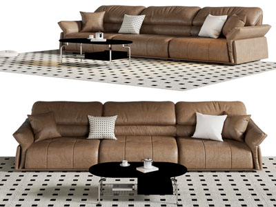现代布艺多人沙发 茶几组合3d模型 现代布艺多人沙发 茶几组合