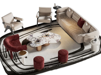 现代布艺多人沙发 休闲椅子和茶几组合