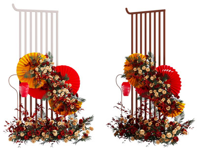 新中式花束美陈 摆件组合