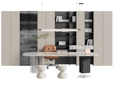 现代椭圆形书桌椅组合 装饰书柜3d模型 现代椭圆形书桌椅组合 装饰书柜